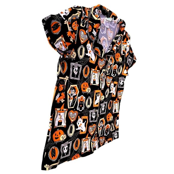 Munki Munki Halloween Pajama Top Large Short Sleeves Button Werewolf Witch Ghost - Picture 3 of 12